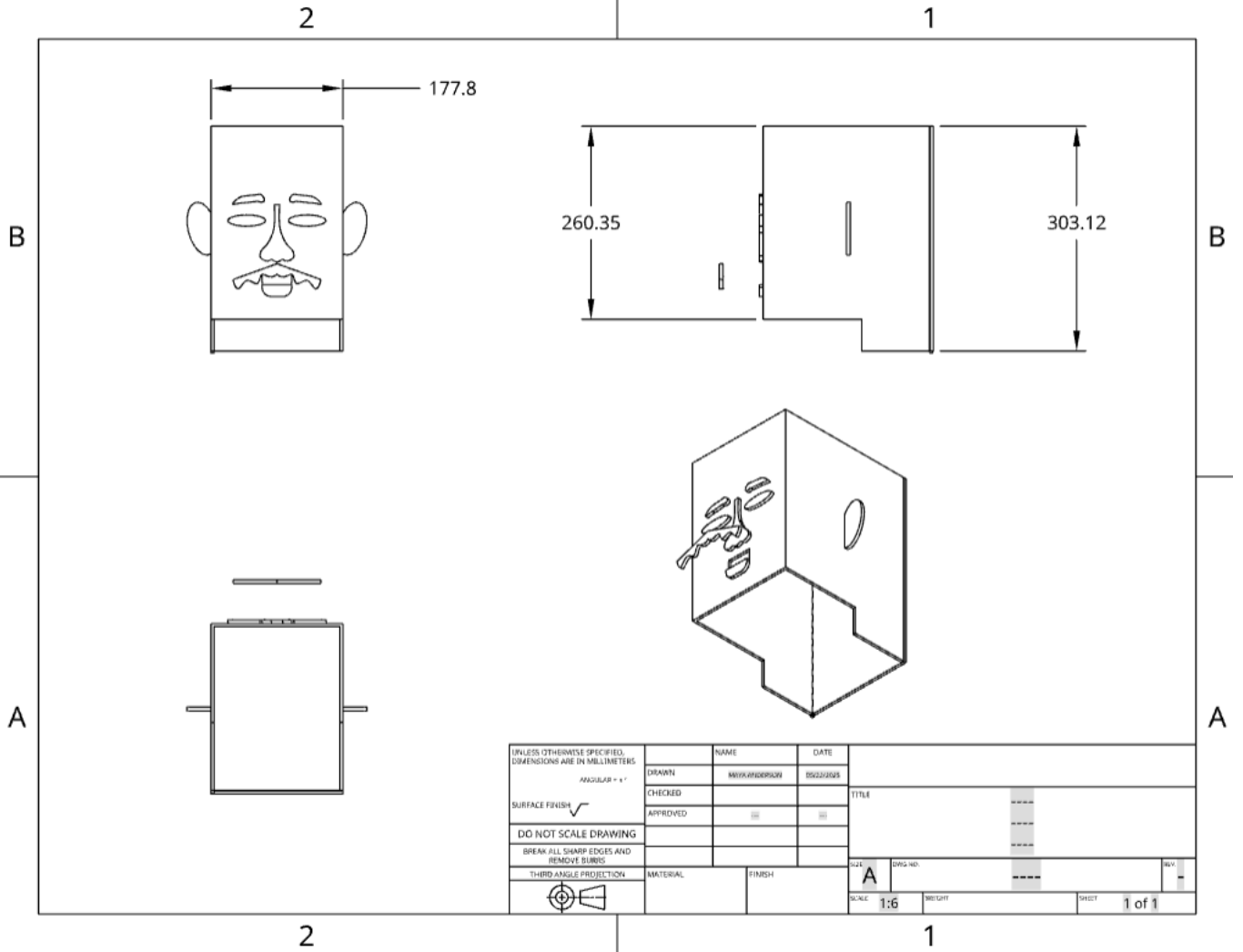 Onshape Drawing of BigHeadMike